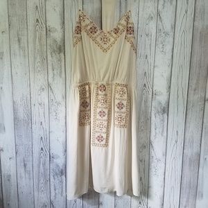 F21 Embroidered Boho Cream Dress, GUC